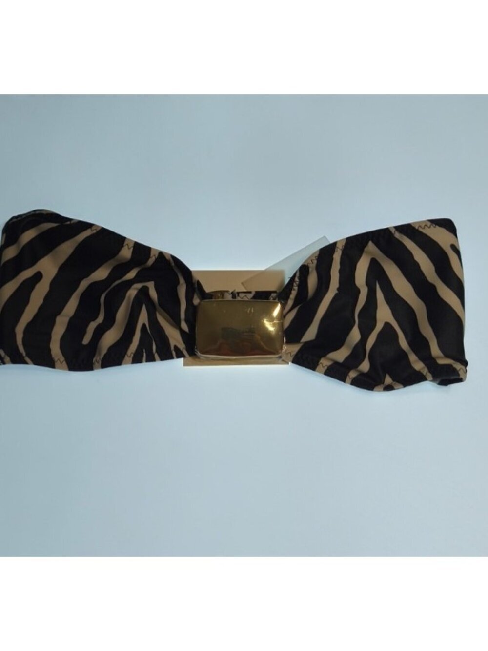 NWT SAME Los Angeles Pierced Bandeau Bikini Top Zebra Print Gold Hardware S